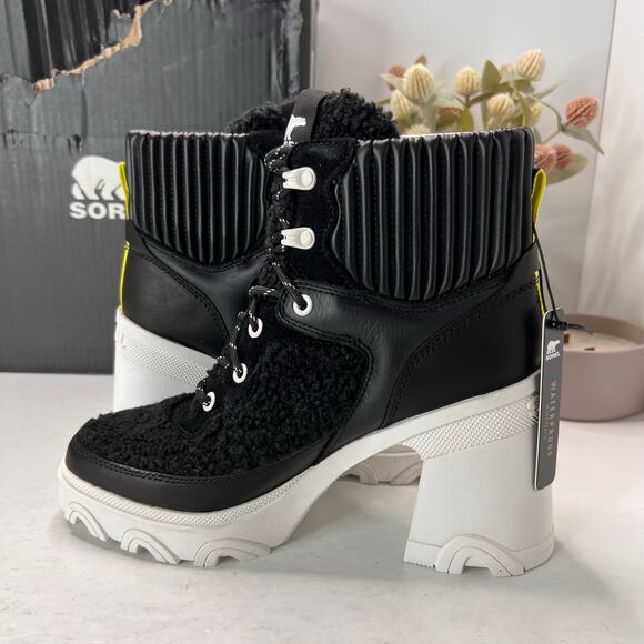 Sorel Brex Heel Lace Waterproof Boot Black/White NL4814-010 Women 9 Tried On - Picture 6 of 11